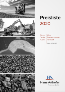 Preisliste Beton, Granit, Kies & Geräte